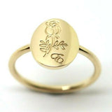 Genuine Size 3.5 / G 1/4 9ct yellow, Rose or White gold oval signet ring with rose and initial