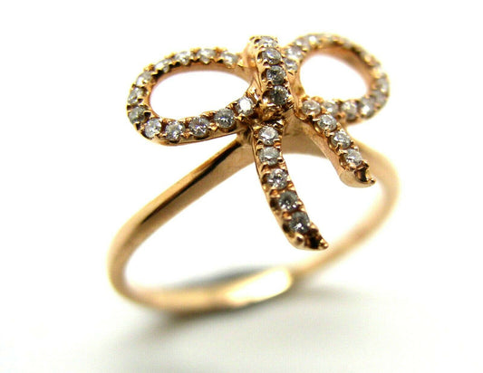 Genuine New 18ct Delicate Rose Gold Diamond Bow Ring