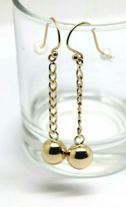 Genuine New 9ct 9kt Yellow or Rose Gold 10mm Ball Drop Chain Hook Earrings