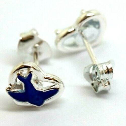 Sterling Silver 925 Children Child Stud Earrings Enamel Bluebird