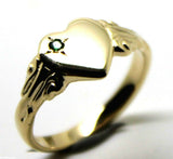 231 May Birthstone 9ct Solid Yellow, Rose or White Gold/375 Green Emerald Stone Heart Signet Ring
