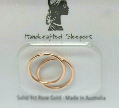 Genuine 9ct Rose Sleepers Hinged Earrings Plain 10mm, 12mm or 14mm inside diameter