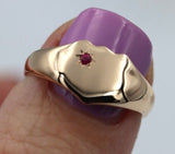Genuine 375 Solid 9ct 9k Yellow, Rose or White Gold Shield Signet Ring set with Ruby