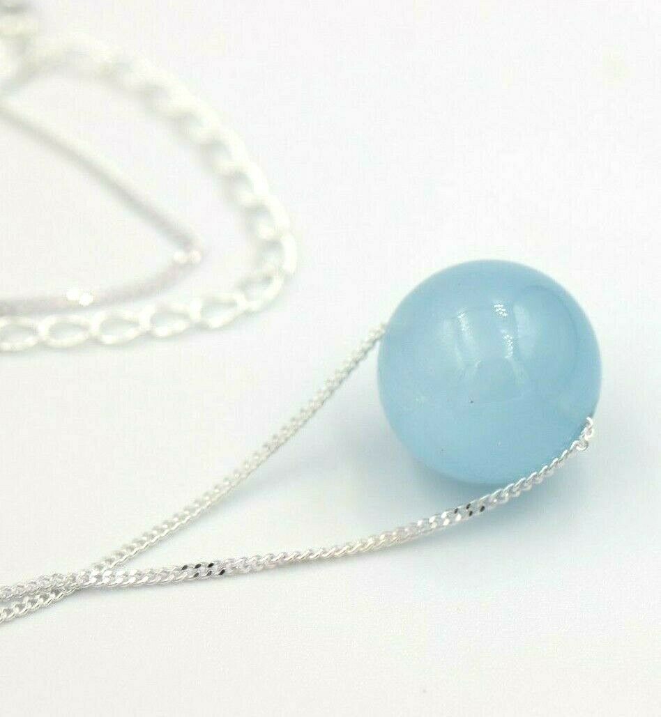 Sterling Silver Natural Aquamarine Bead on 45cm chain + 5cm Extender