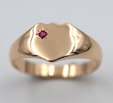 Genuine 375 Solid 9ct 9k Yellow, Rose or White Gold Shield Signet Ring set with Ruby