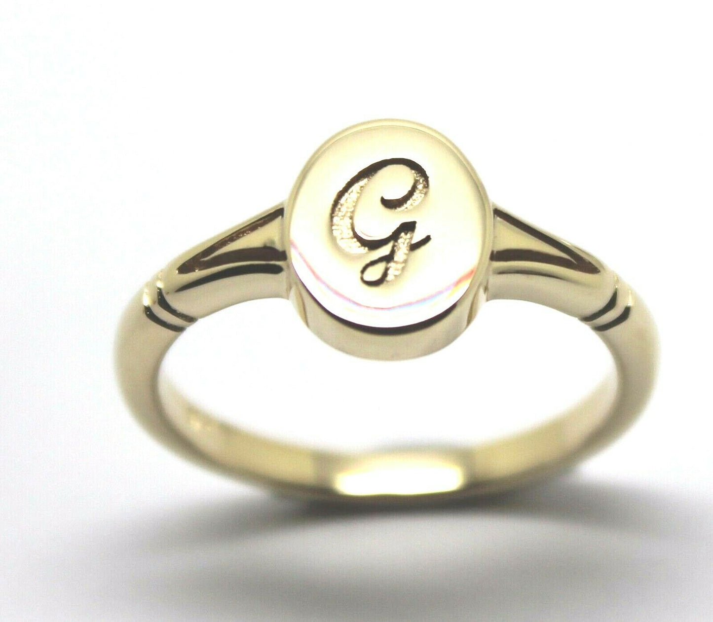 Genuine Full Solid 9ct Yellow, Rose or White Gold Oval Signet Ring Engraved With One Initial - Choose your size (sizes H to T)