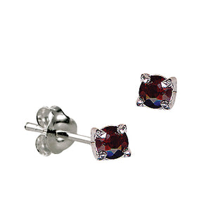 Genuine Sterling Silver 4mm Round Crystal / Cubic Zirconia Birthstone Stud Earrings - Available January to December birthstones