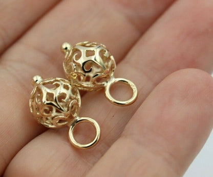 Genuine 9k 9ct Yellow, Rose or White Gold 10mm Filigree Flower Balls Charm Earrings