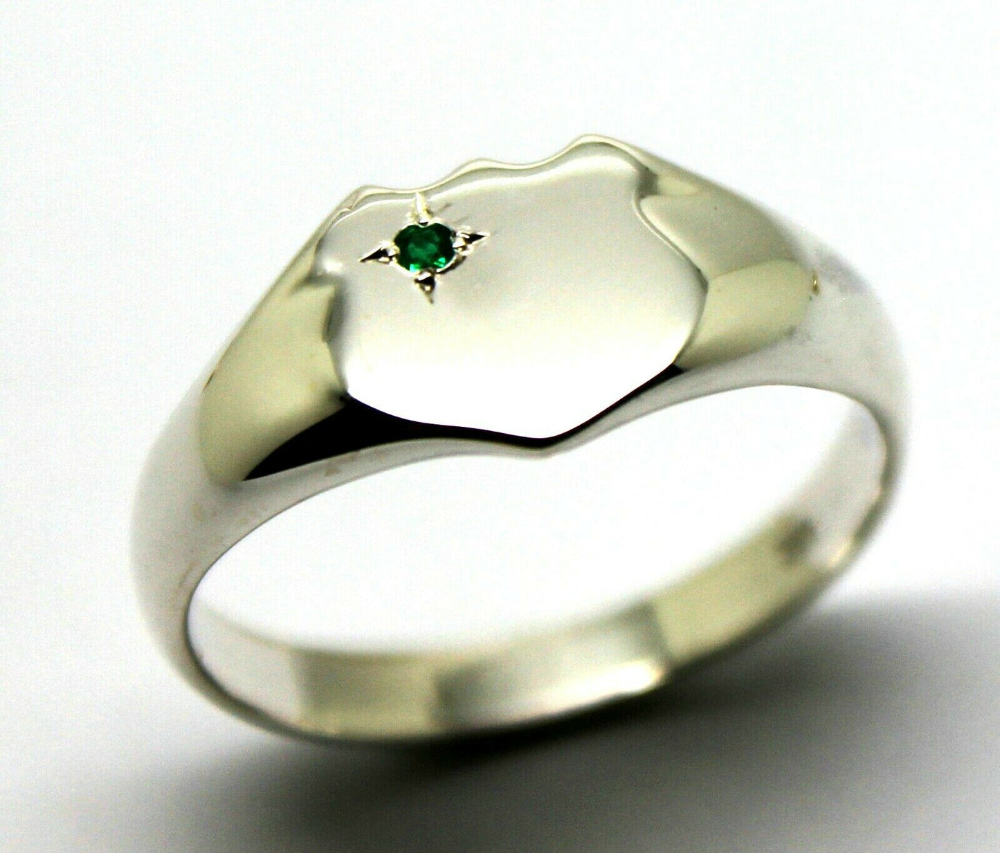 Kaedesigns New Size S to Z Large Sterling Silver Shield Green Emerald Signet Ring