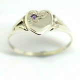 Size S Genuine Large Sterling Silver Heart Set with Amethyst Signet Ring 265