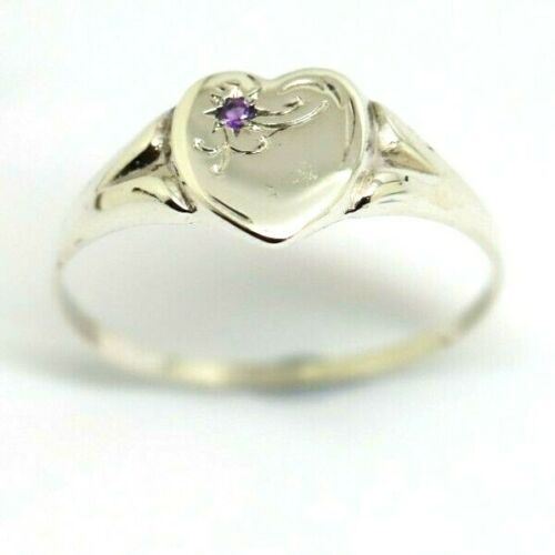 Size T Genuine Large Sterling Silver Heart Set with Amethyst Signet Ring 265