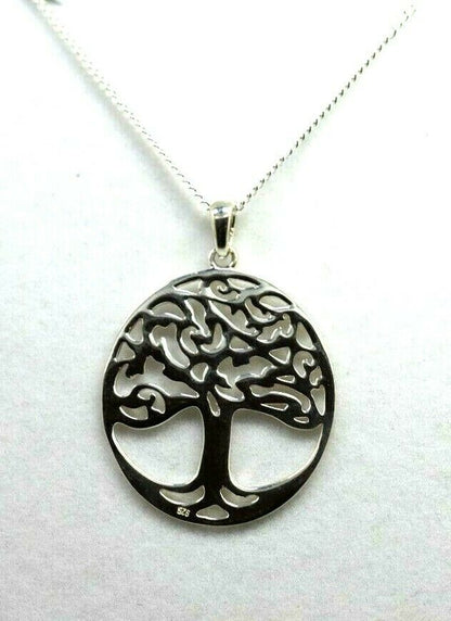 Sterling Silver Medium Filigree Tree Of Life Pendant + Kerb Chain