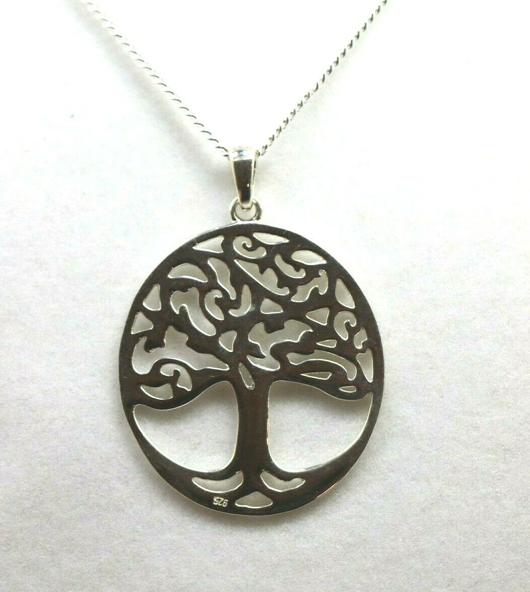 Sterling Silver Medium Filigree Tree Of Life Pendant + Kerb Chain