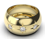 Kaedesigns Genuine 12mm 9ct Yellow, Rose or White Gold Full Solid Wide Band Ring + 0.20pt diamonds x 3