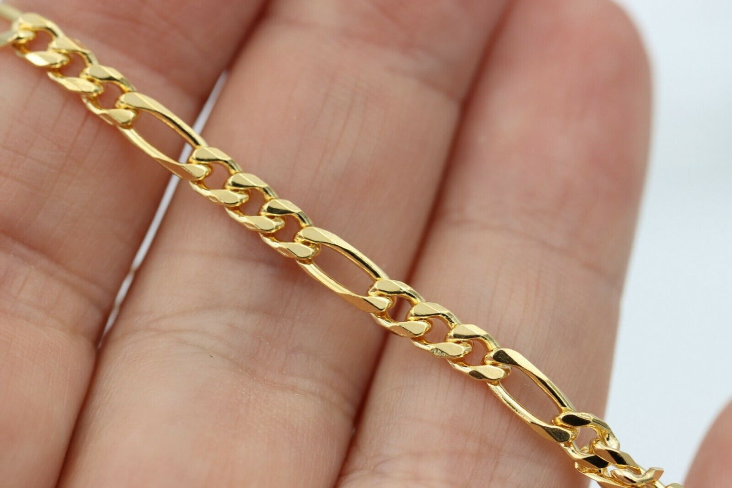 Genuine New 9ct Yellow Gold Solid 19cm or 21cm Bevelled Figaro Bracelet 3.6mm wide