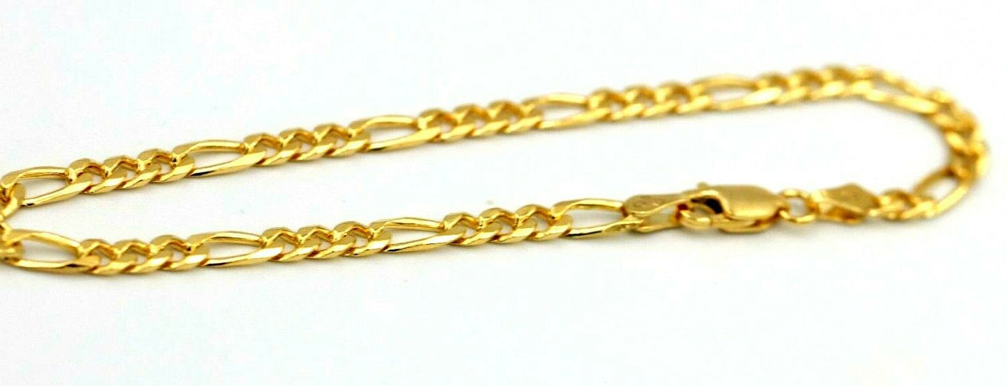 Genuine New 9ct Yellow Gold Solid 19cm or 21cm Bevelled Figaro Bracelet 3.6mm wide