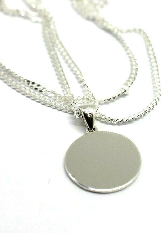 Sterling Silver 925 16mm Disc Pendant or Charm Engraving Available + 50cm Kerb Chain