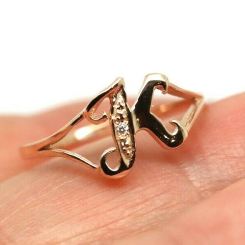 Kaedesigns New Solid 9ct Rose Gold Diamond Set Small Delicate Initial Ring Letter K