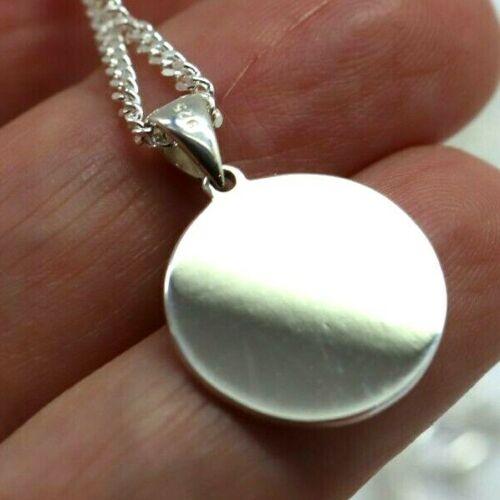 Sterling Silver 925 20mm Disc Pendant or Charm Engraving Available  + 50cm Kerb Chain