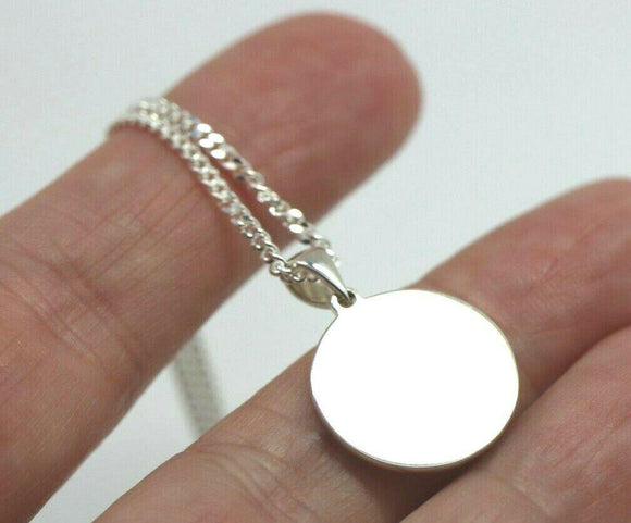 925 Sterling Silver 20mm Disc Pendant or Charm Engraving Available  + 50cm Kerb Chain