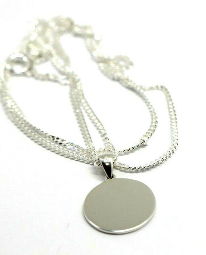 Sterling Silver 925 16mm Disc Pendant or Charm Engraving Available + 50cm Kerb Chain