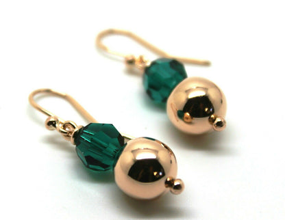 Genuine 9ct Rose Gold 10mm Ball + 8mm Emerald Green Faceted Earrings