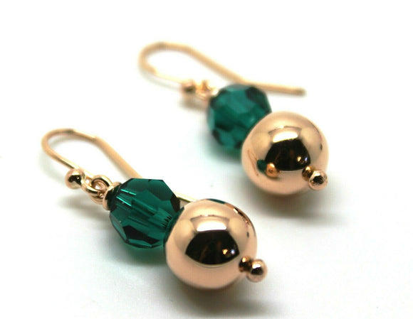 9ct Rose Gold 10mm Ball + 8mm Emerald Green Faceted Earrings *Free Express Post 