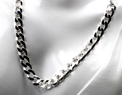 Sterling Silver 925 8mm Heavy Flat Kerb Curb Chain Necklace 50cm 50.3g (Last one)