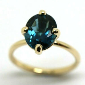 Genuine New Size Q 9ct Yellow Gold Delicate London Blue Topaz Oval Ring