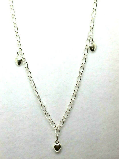 Genuine Sterling Silver 25cm Figaro Anklet + 3 Charm Hearts