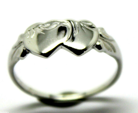 Size M Lightweight 9ct 9k White Gold Double Heart Signet Ring