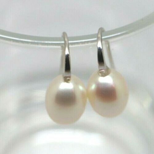 Genuine Sterling Silver 925 Oval Freshwater Pearl Ball Earrings