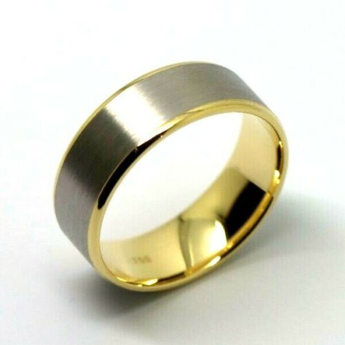 18ct Hallmarked 750 Heavy Yellow & White Gold Solid Mens Brushed Wedding Band