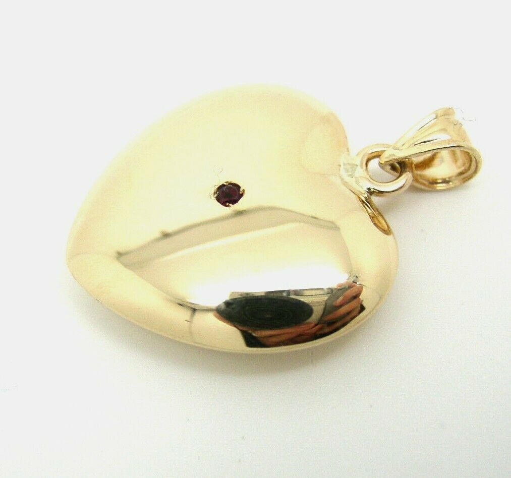 Genuine New 9ct 9kt Medium Ruby Set Bubble Yellow, Rose or White Gold Heart Pendant