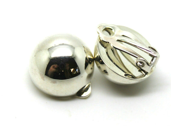 Genuine New Sterling Silver 925 Half 16mm Ball Round Earrings Clip-ons