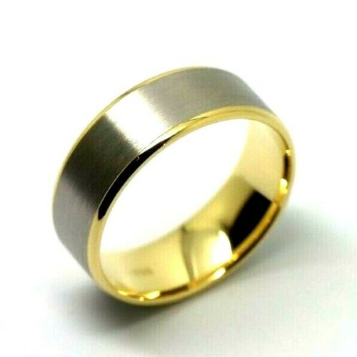 18ct Hallmarked 750 Heavy Yellow & White Gold Solid Mens Brushed Wedding Band