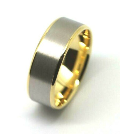 18ct Hallmarked 750 Heavy Yellow & White Gold Solid Mens Brushed Wedding Band