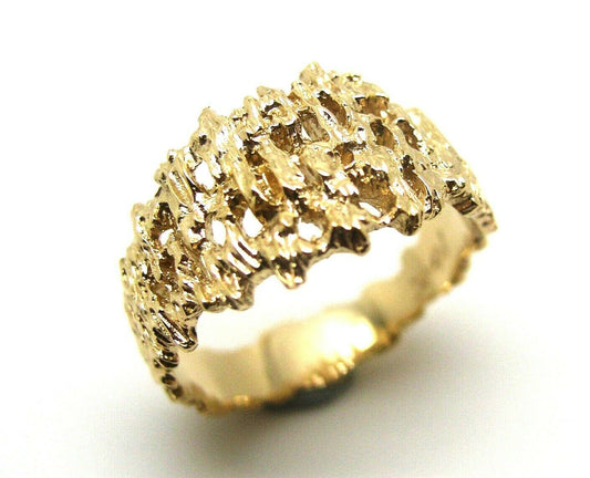 Size 10, T1/2  Genuine 10ct 10K Full Solid Yellow, Rose or White Gold Nugget Ring 12mm Wide 267