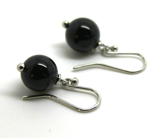 Genuine 9ct White Gold 10mm Black Onyx Round Ball Earrings