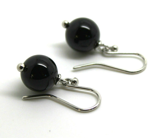 Genuine 9ct White Gold 10mm Black Onyx Round Ball Earrings *Free Express Postage