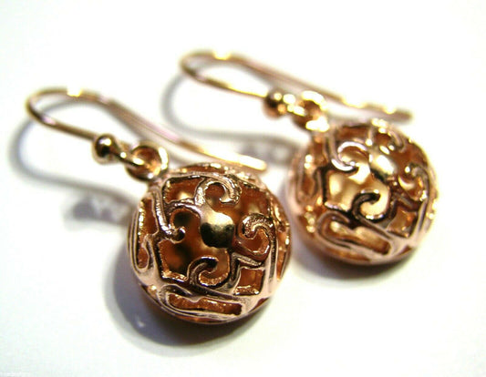 Kaedesigns New Genuine 9ct Yellow, Rose & White Gold Half Ball Hook 11mm Filigree Earrings