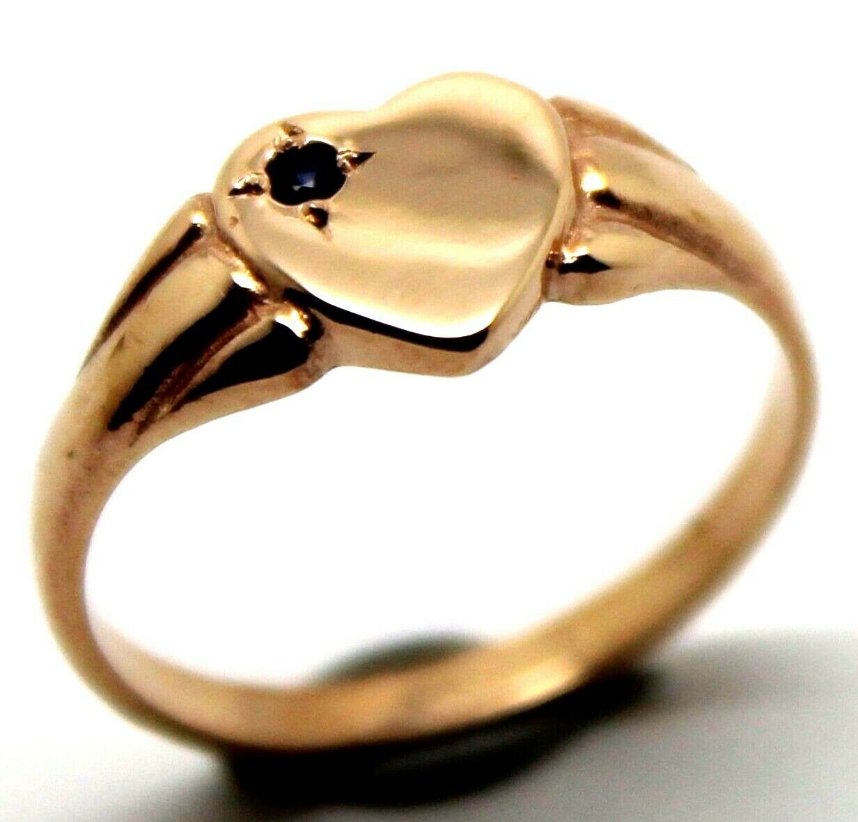 Genuine 9ct Heart Rose Gold Blue Sapphire Shield Signet Ring