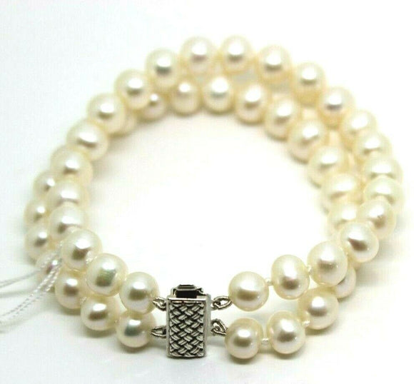 Freshwater 8mm pearl bracelet + sterling silver clasp 19cm double strand