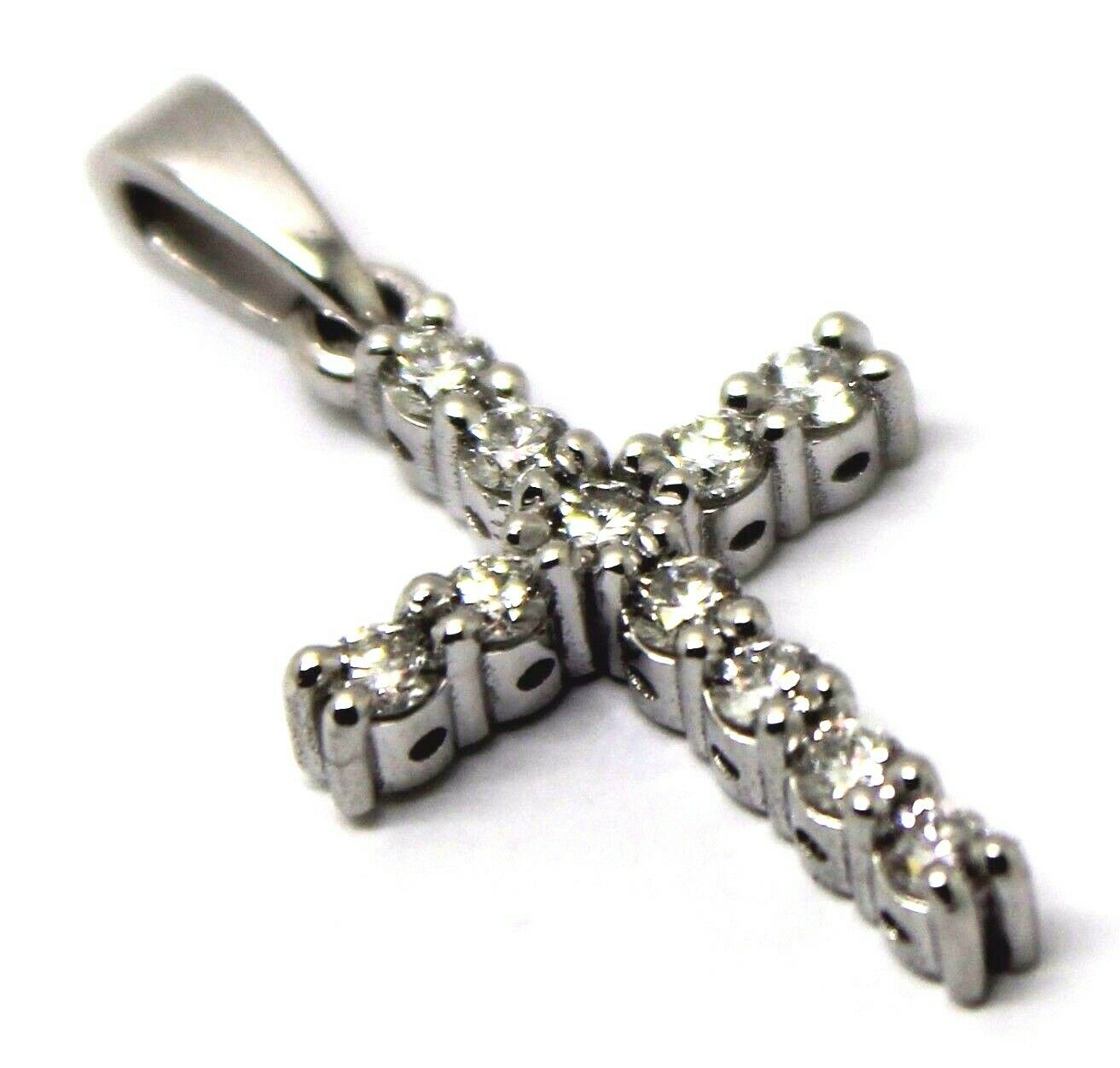 New Genuine 14ct 14k White Gold Cross Round Diamond Pendant