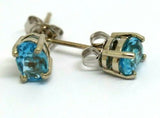 9ct White Gold Genuine Natural Oval Blue Topaz Stud Earrings