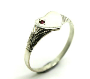 Solid New Sterling Silver Heart Ruby Set Signet Ring