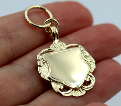 Genuine Solid 9K 9ct Yellow, Rose and White Gold Shield FOB Pendant