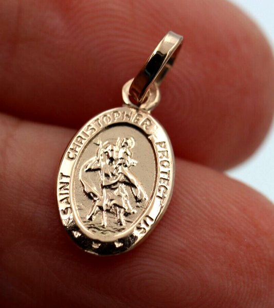 Genuine 9ct Yellow or Rose Gold Small St Christopher Pendant or Charm Travel Saint