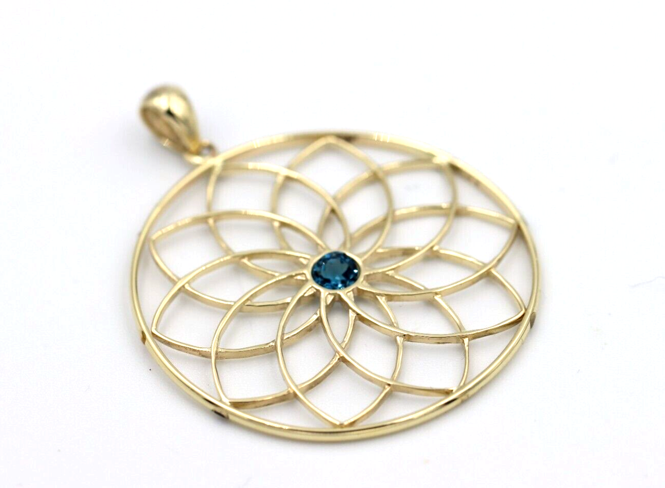 Genuine 9k 9ct Yellow, Rose or White Gold Flower of Life Pendant Set London Blue Topaz