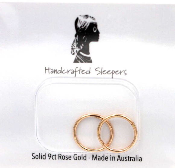 Genuine 9ct Rose Sleepers Hinged Earrings Plain 10mm, 12mm or 14mm inside diameter